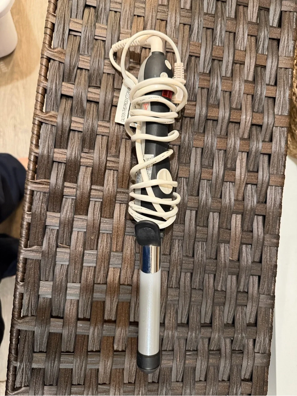 Silver beachwaver Wand with Black Handle and Wrapped White Cord